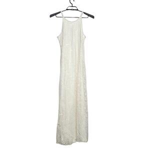 Vintage Cachet Maxi Dress Size 8 Lace Cream Sleeveless Beaded
